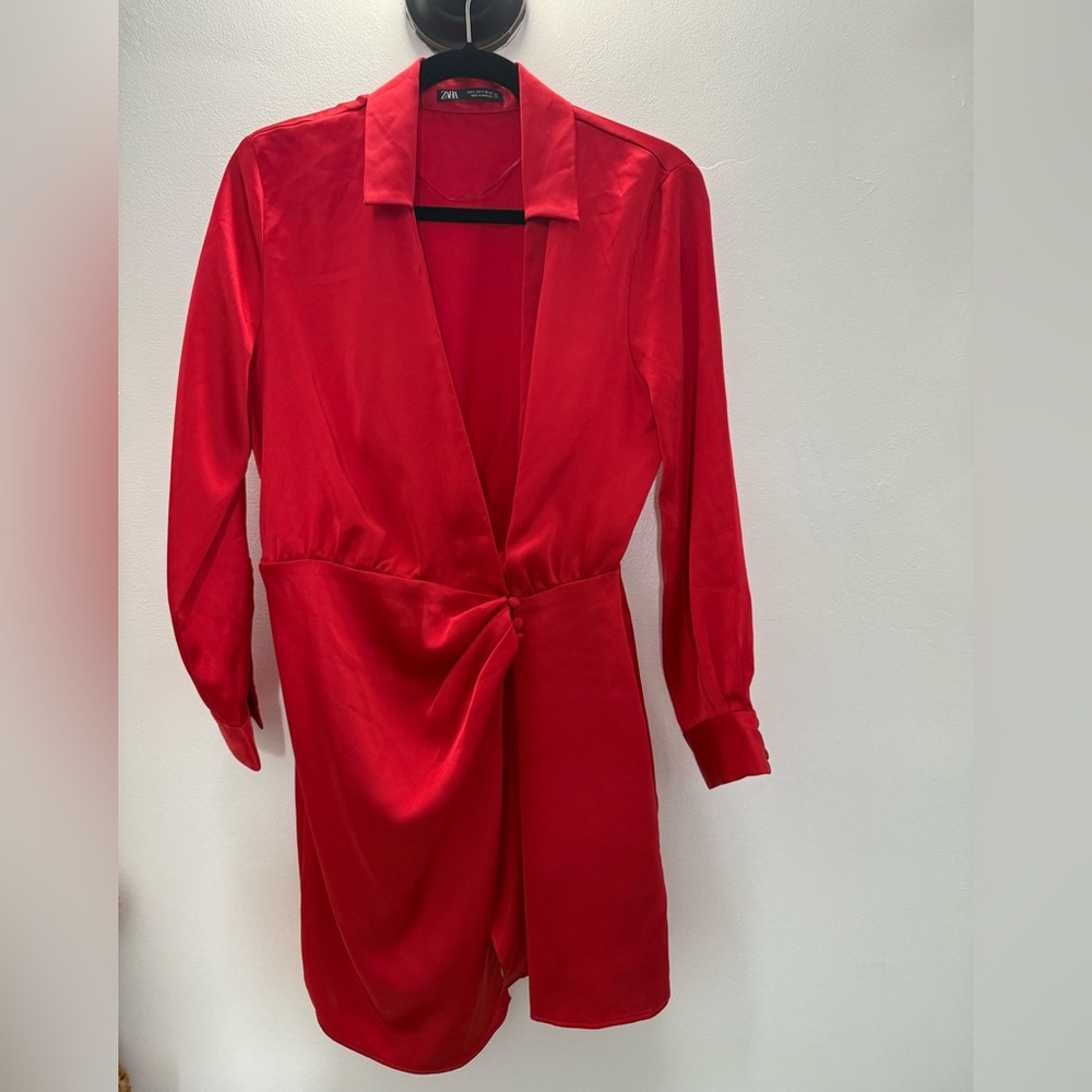 Zara Red Satin Wrap Dress